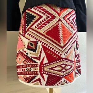 Topshop Embroidered Aztec Print Artistic Colorful Mini Skirt Womens Size 4